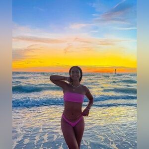 ZAFUL  Strapless Bikini Set Lace Up Ribbed High Cut Bandeau 2 Piece Swimsuit